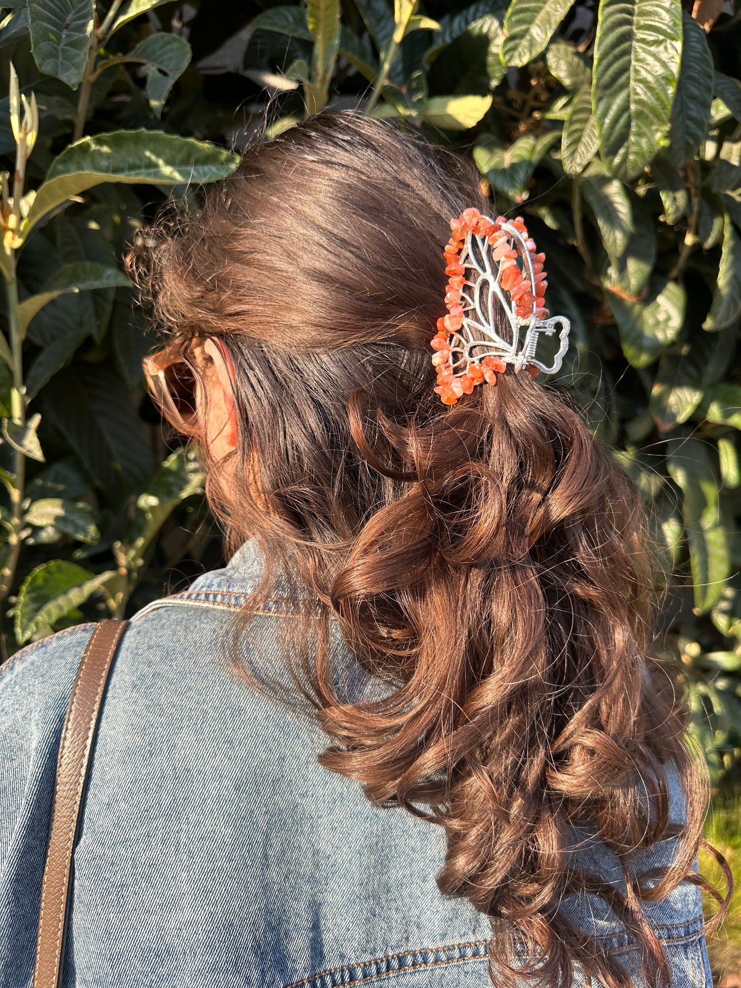 Carnelian crystal butterfly hair clip