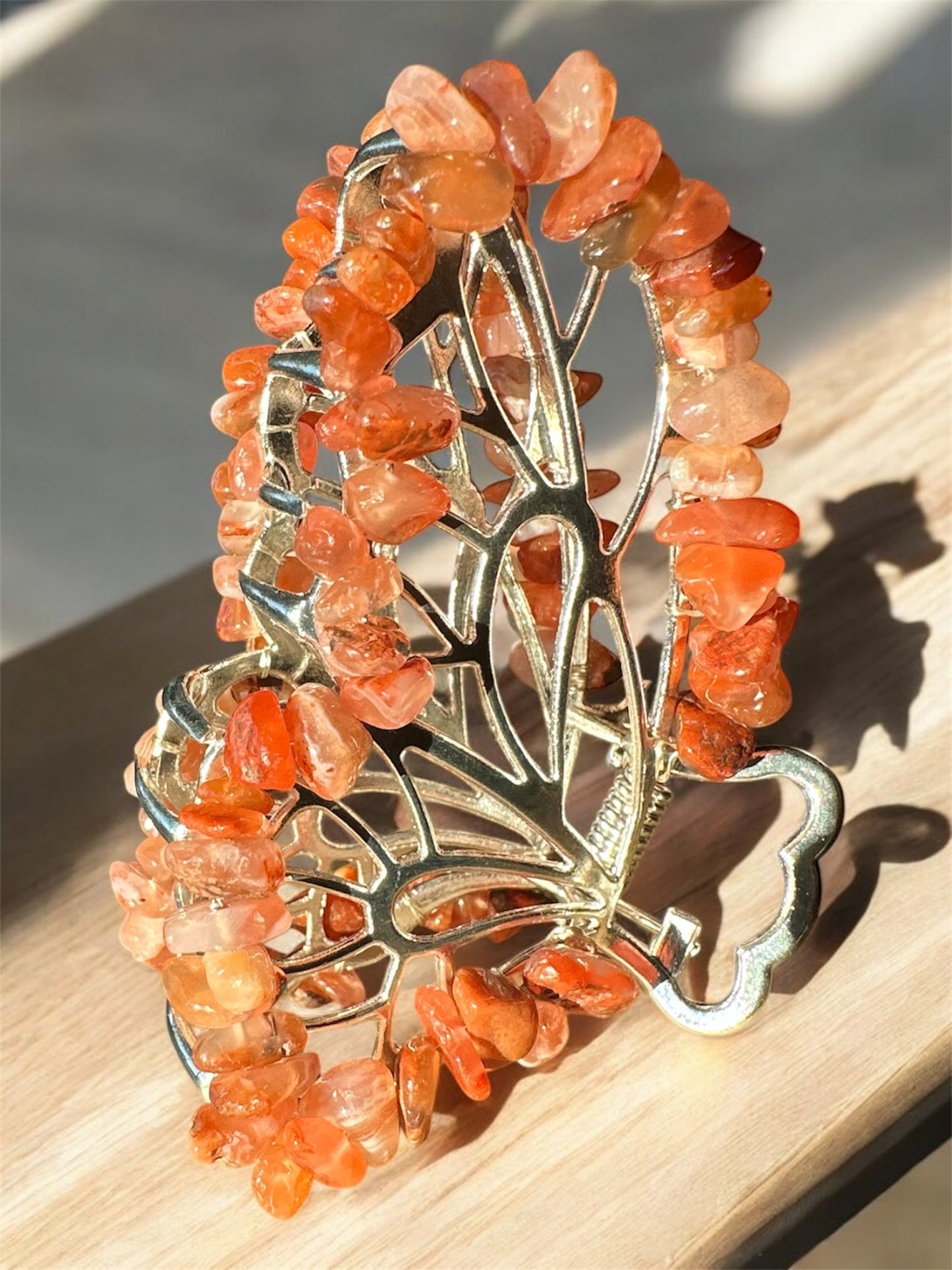 Carnelian crystal butterfly hair clip